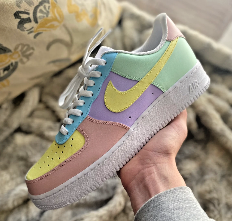 purple pink and yellow air force ones